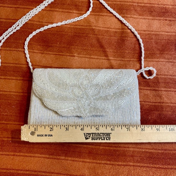 Lisa Loren Vintage Hand Beaded Pearl Evening Bag Bridal Crossbody Ivory - Picture 4 of 11